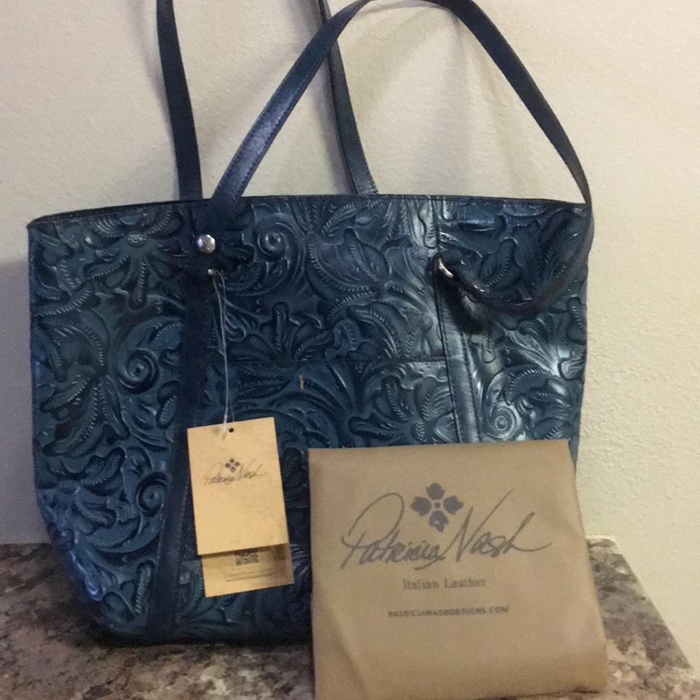 Burnished tooled leather Patricia Nash tote-large
